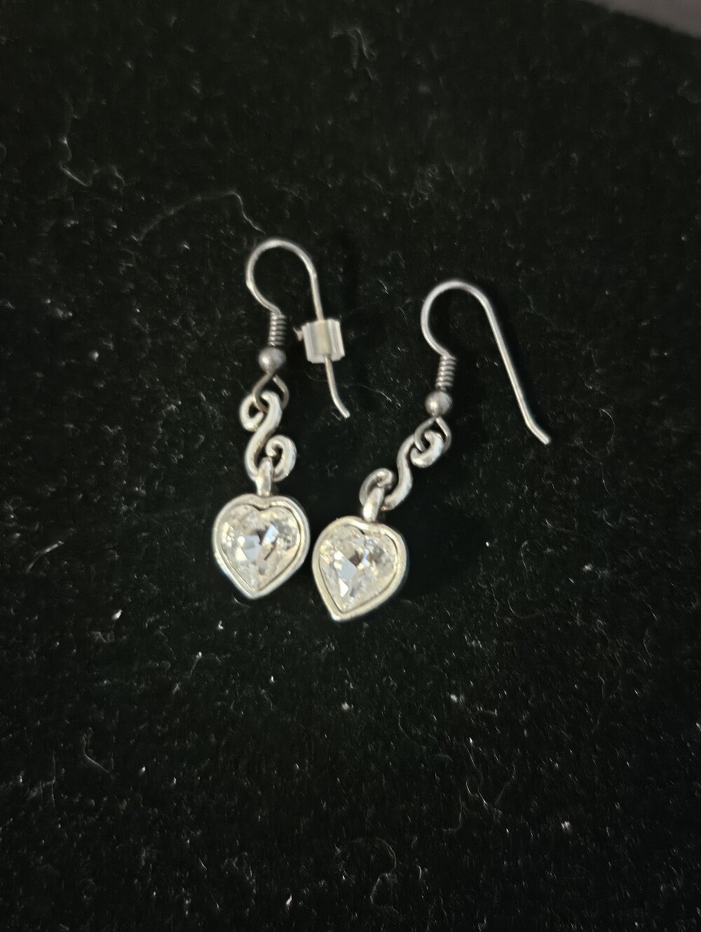 Brighton Silver Heart Dangle Earrings with Clear Crystals
